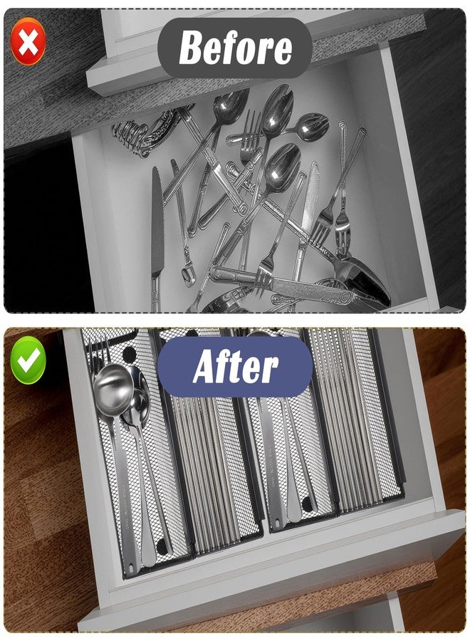 Limbeuuu 10 Pack Silverware Drawer Organizer 9 x 3 x 2 Inch Mesh Utensil Organizer for Kitchen Drawers with Interlocking Arm for Flatware Knives Spoons Fork Cosmetic Utensil Tabletop Storage Tray - Image 5